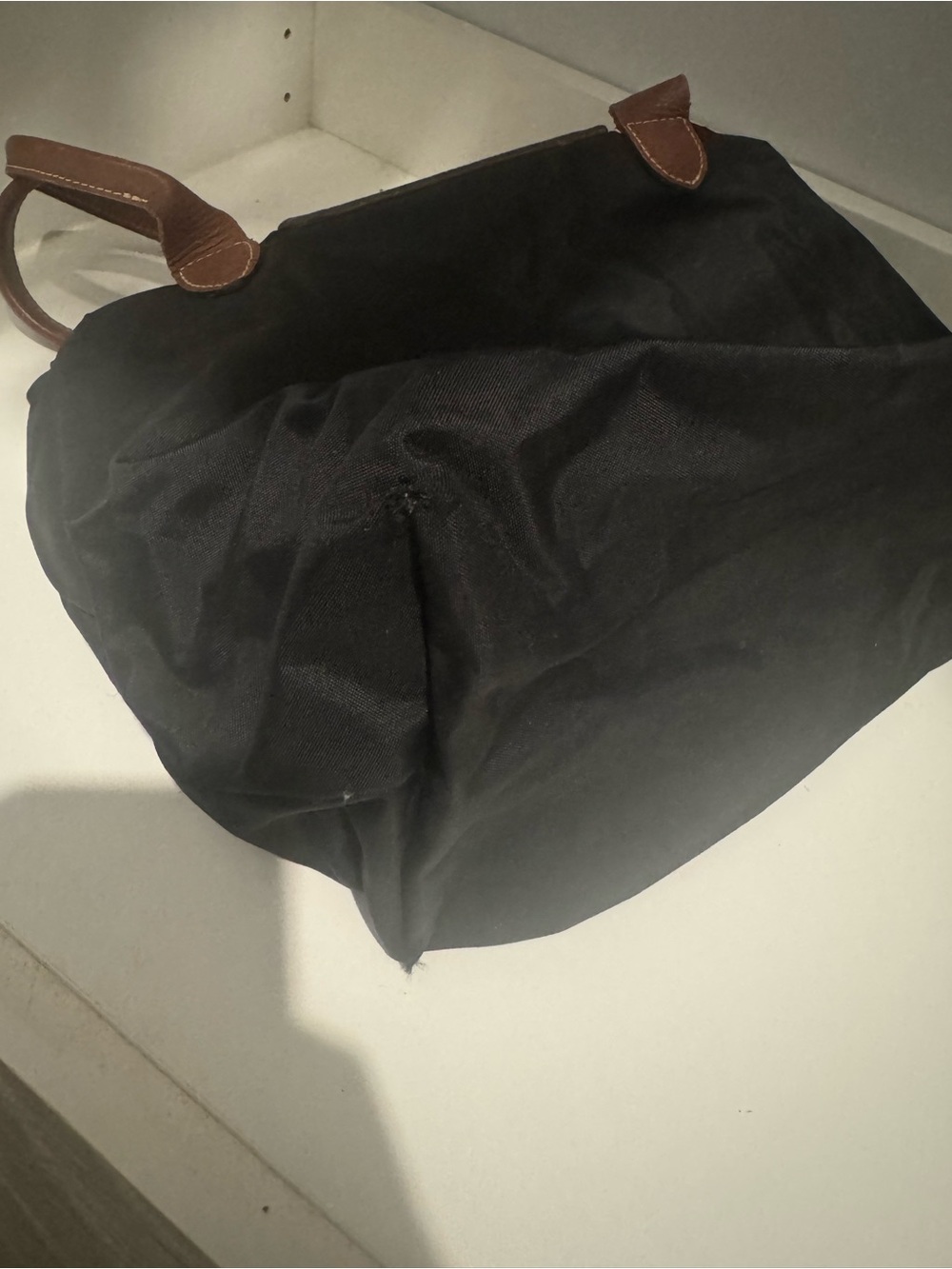 Longchamp Black Nylon Tote with Brown Leather Trim - Picture 5 of 9